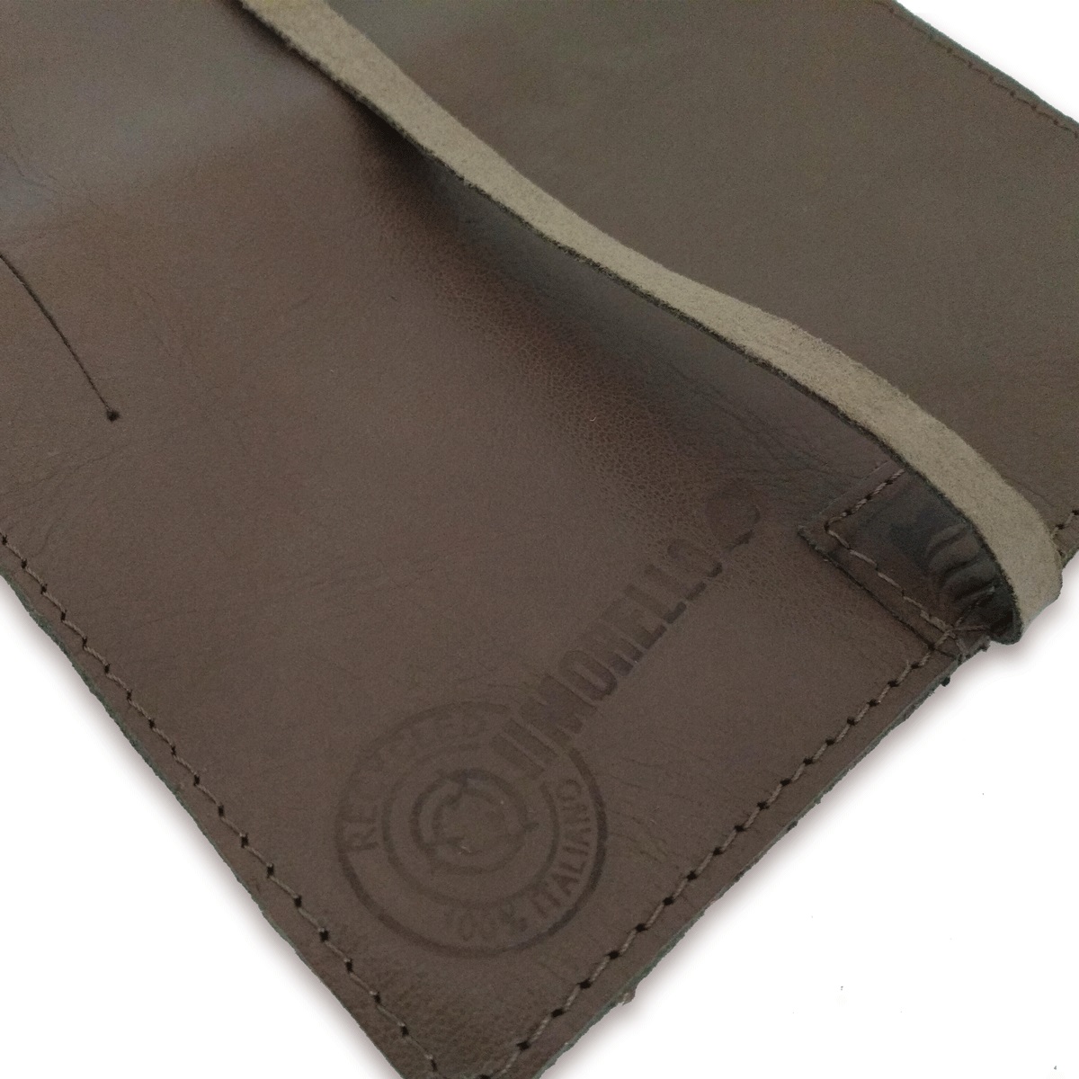 Portatabacco grande in pelle e camoscio marrone e beige