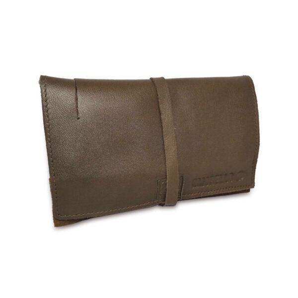 Portatabacco grande in pelle e camoscio color fango