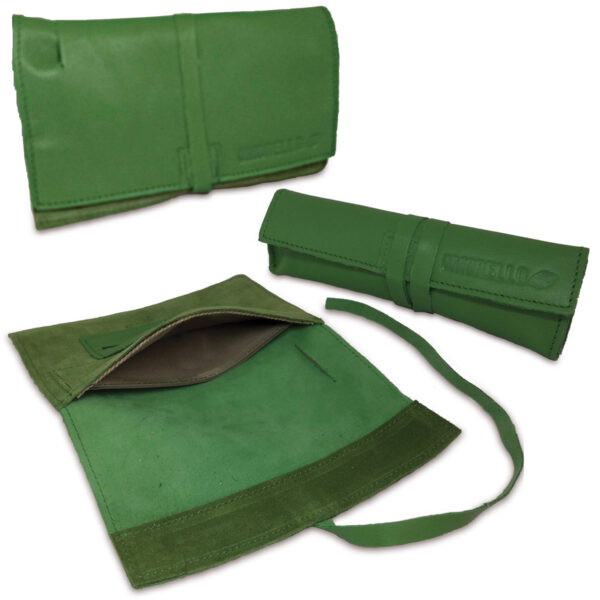 Portatabacco grande in pelle e camoscio verde
