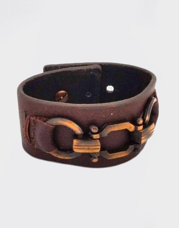 Bracciale grigio e marrone con piastra in ottone